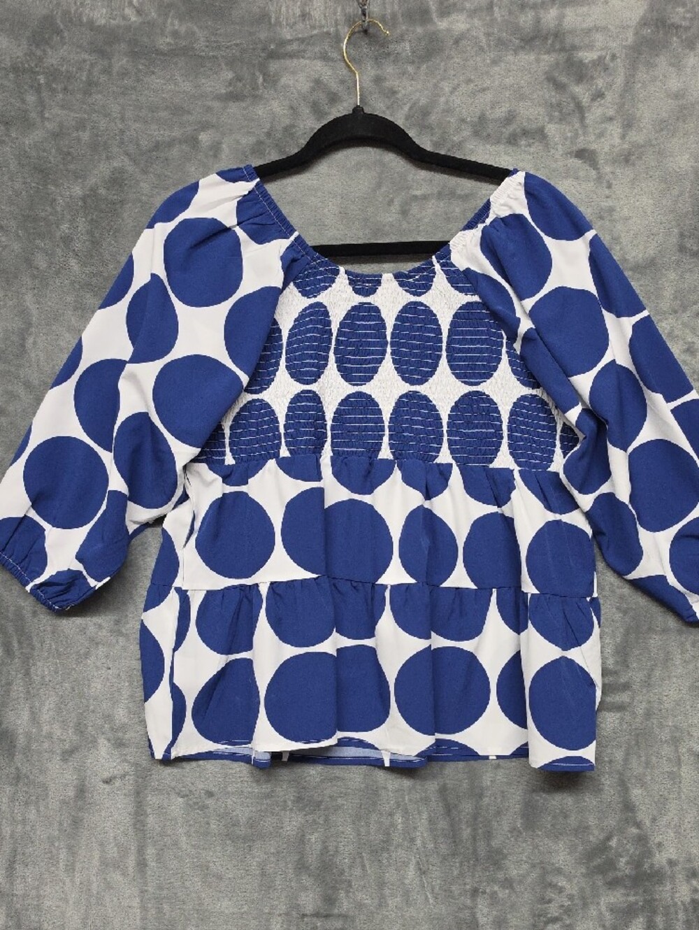 Blue and White Polka Dot Tiered Tunic Top sz Lg - Picture 4 of 6